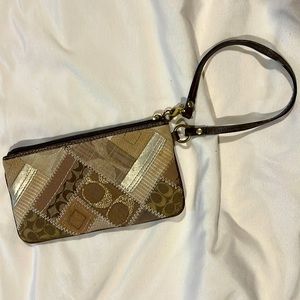 Coach Wristlet - brown and gold